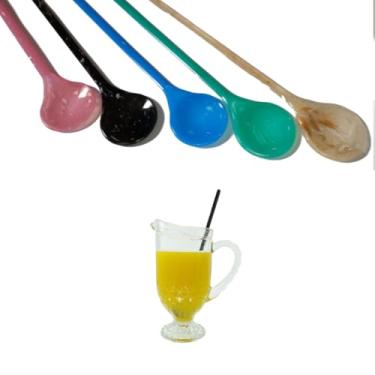 Imagem de 2 unds Colher de Cabo Longo para mexer suco 27cm / efeito marmorizado - Cor: Rosa
