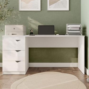 Imagem de Mesa Escrivaninha Porto 3 Gavetas Branco- Politorno, Branco