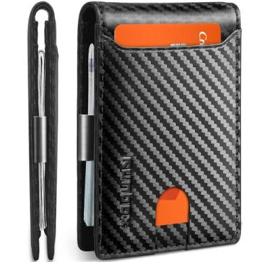 Imagem de Carteira RUNBOX Slim Leather Money Clip para homens com bloqueio de RF