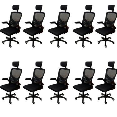 Imagem de Kit 10 Cadeiras Escritório Presidente Tela Mesh Bogotá Preto
