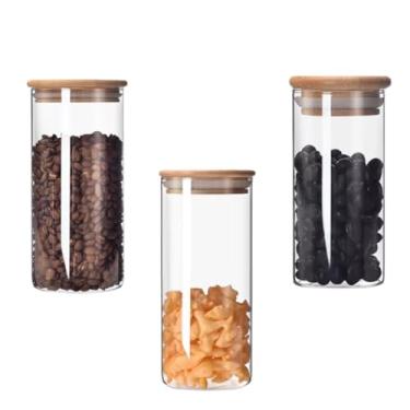 Imagem de Conjunto de 3 Potes Herméticos de Vidro com Tampa de Bambu 1200ml Para Armazenamento de Alimentos