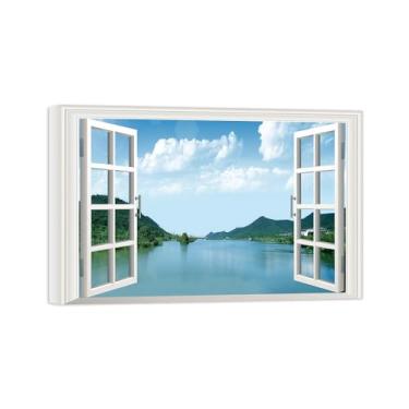 Imagem de Falsas Janelas Paisagens Impressões em Tela-Nuvens montanha Lago-Quadro Arte Moderna-Natureza Pintura Pronta para Pendurar Tela Embrulhada 20x30cm