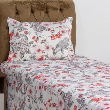 Imagem de Kit Colcha Viena Solteiro 3 Peças | Cobre-Leito Estampado + Fronha + Lençol Branco com Elástico | Roupa de Cama Solteiro Completa e Charmosa (Valentina (Vermelho))