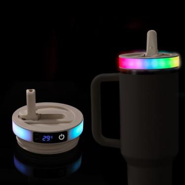 Imagem de Tampa Palhinha LED Colorido para Copo Stanley Quencher H2.0/ProTour 1200ml, Tampa Copo com 12 Modos Luz Flash e Visor com Sensor Temperatura para Acessórios Stanley (Cor Creme)