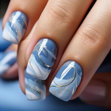 Imagem de Adesivo de unhas vestível BJR Fresh Blue-White Gradient