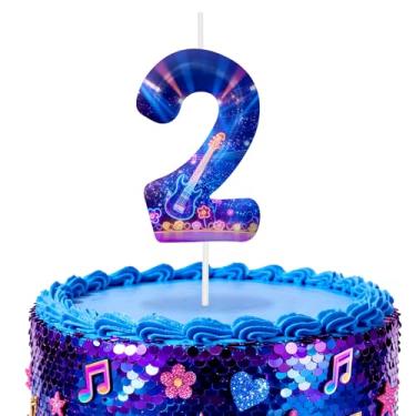 Imagem de Velas de aniversário número 2 azuis, topos de bolo com tema de desenho animado para decoração de bolo para meninos e meninas, decorações de aniversário, suprimentos de festa, velas numéricas para