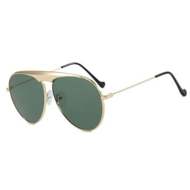 Imagem de HCPIHF Óculos de sol retrô de metal feminino, óculos de sol da moda, espelhados, degradê, masculino, para áreas externas, punk, UV400 (verde escuro dourado)