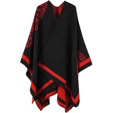 Imagem de Mulheres Cape Coat Poncho Coat Espessamento Patchwork Imitado Cashmere Split Xaile Manto, Khaki, One Size