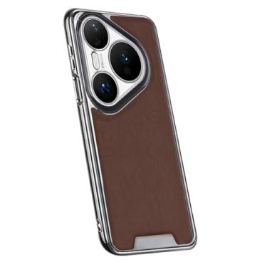 Imagem de HAOMRIYL Capa de couro para Huawei Pura 80 Ultra/80 Pro +/80 Pro/80, capa de telefone com revestimento fino, proteção de lente anti-queda, marrom, 80