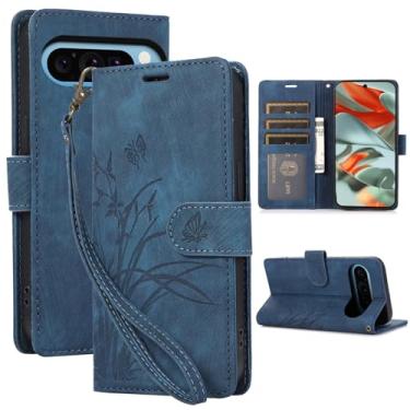 Imagem de Capa carteira para Google Pixel 9 Pro XL, capa de telefone de couro com padrão de borboleta orquídea com 3 compartimentos para cartão e 1 compartimento para dinheiro, fivela magnética à prova de