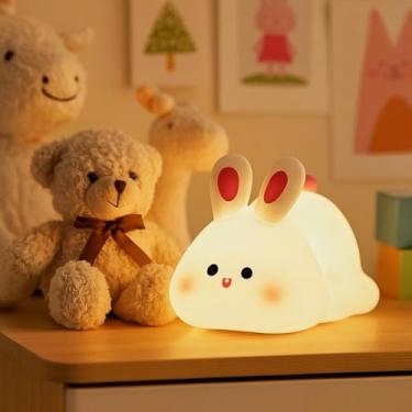 Imagem de Luminária Noturna Infantil de Coelhinho em Silicone – Luz LED Recarregável com Toque para Mesa, Quarto e Decoração