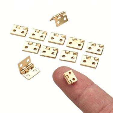 Imagem de Hinges, Tiny Golden Mini Small Metal Hinge for 1/12 House Miniature Cabinet Fittings 10X8mm Home Hardware 50Pcs(Gold)