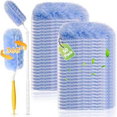 Imagem de Pacote com 50 refis de espanadores de 360° compatíveis com os modelos Swiffer Duster, refis de espanador de dupla face resistentes com 1 alça extensível e 1 alça curta