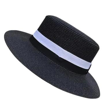 Imagem de Chapéu masculino Panamá retrô de palha para viagem, guarda-sol, fita fedora, clássico, chapéu preto, 56-58 cm, tamanho adulto