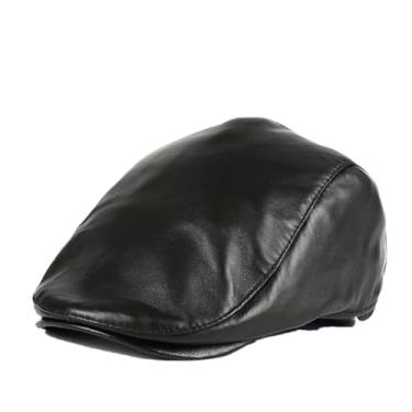 Imagem de Boina masculina de couro genuíno boina fina boina casual boné de caminhoneiro, Preto, 2XL(59-60)CM