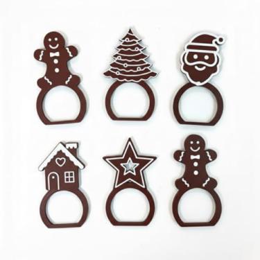 Imagem de Kit 6 Argolas Guardanapo Marrom Natal Luxo Decoração