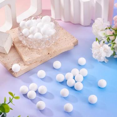 Imagem de 50 contas de silicone de 15 mm brancas redondas de silicone focais para fabricação de chaveiros, contas espaçadoras soltas de borracha para caneta, cordão, pulseira, colar, joias