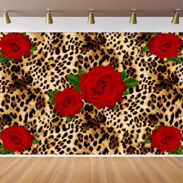 Imagem de CapiSco Pano de fundo de flor de leopardo, 1,8 x 1,8 m, flor de rosa vermelha, estampa de pele de animal selvagem, romântico, dia dos namorados, fotografia, casamento, festa de aniversário, banner