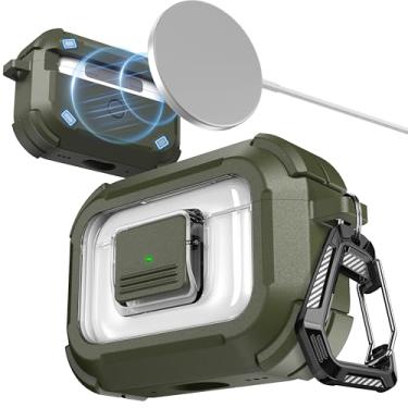 Imagem de RFUNGUANGO Capa protetora compatível com AirPods Pro 3ª geração com kit de limpeza, compatível com Magsafe, trava automática magnética para iPod Pro (cabo USB-C/Lightning) - verde