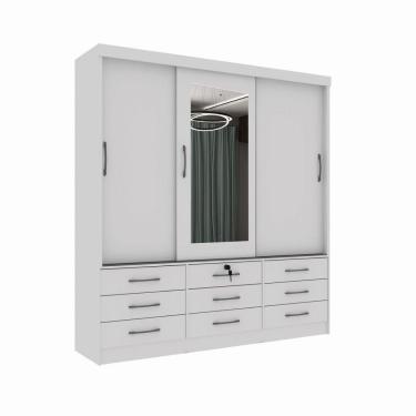 Imagem de Guarda Roupa Chicago 3 Portas 9 Gavetas Com Espelho branco
