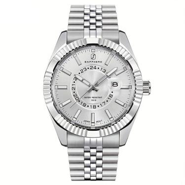 Imagem de Relógio Masculino Sapphero Em Aço Inoxidável - Design Clássico Branco