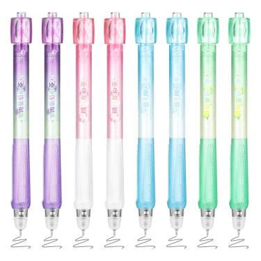 Imagem de BAYTORY 8 peças de canetas giratórias apagáveis, caneta giratória com borrachas, canetas de ponta fina de tinta preta retrátil de 0,5 mm, caneta apagável para completar sudoku e palavras cruzadas