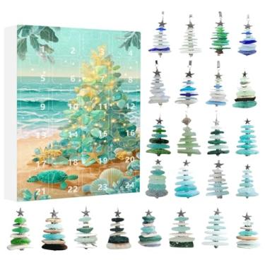 Imagem de Calendário do Advento de Árvore de Natal de Vidro Marinho 2025 | Contagem regressiva de 24 dias inspirada no oceano com 24 ornamentos colecionáveis 3D feitos à mão | Presente exclusivo de decoração de