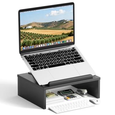 Imagem de AFOOYO Suporte de madeira ajustável para laptop, suporte ergonômico para notebook com descanso de pulso, compatível com todos os laptops de 9,8 a 15 polegadas, como MacBook Air Pro/HP/Dell/Lenovo