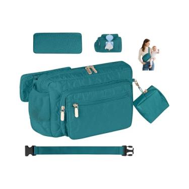 Imagem de Rexmore Pochete para fraldas com trocador portátil, cintura transversal ajustável para mulheres, Verde escuro, 11 x 3.15 x 7.87 inches, Bolsa de fraldas pequena moderna