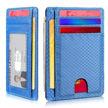 Imagem de Carteira minimalista para homens e mulheres, bolso frontal fino para viagem, bloqueio RFID, carteira de nylon resistente à água para identidade e dinheiro, Azul-celeste, Minimalista
