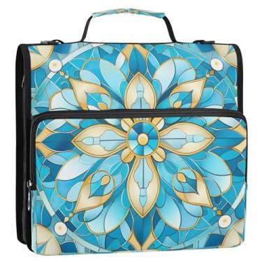 Imagem de Wassud Pasta de arquivo expansível com 3 anéis de mandala azul com alça de ombro e alça de vários bolsos