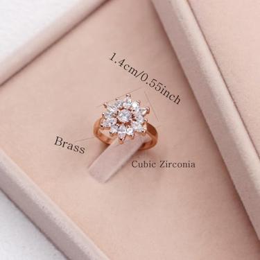 Imagem de Anel feminino banhado a ouro e ouro rosa com buquê de margaridas CZ – Design floral de zircônia cúbica brilhante, pulseira polida, joia romântica elegante para uso diário, casamento, festa e noite