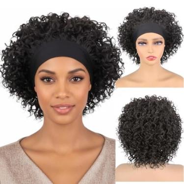 Imagem de Allyreetress Peruca Crespa E Cacheada Com Faixa De Cabeça Cabelo Afro Curto Para Mulheres Negras, Sem Renda Frontal, Natural Como Humano, Densidade 180% Total (2#)