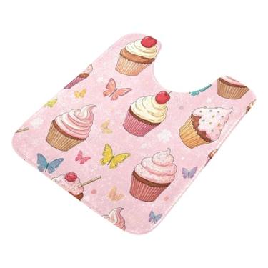 Imagem de Burbuja Tapete de banheiro Cupcakes, tapete de banho absorvente de pelúcia macio, base antiderrapante para piso de banheiro, oval em forma de U