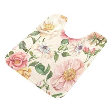 Imagem de Burbuja Tapete de banheiro com flores, tapete de banho absorvente de pelúcia macio, base antiderrapante para piso de banheiro, oval em forma de U