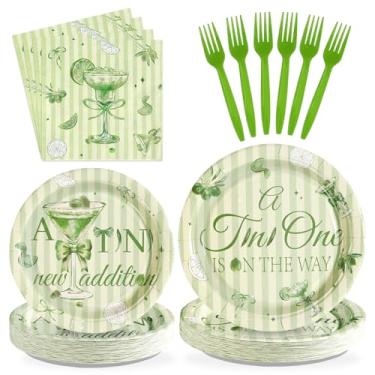 Imagem de Greencian 96 peças A Tini New Addition Party Supplies A Tini One Is On The Way Pratos e Guardanapos Conjunto de Utensílios de Mesa Martini Verde para Chá de Bebê Tema Martini Artigos de Festa de