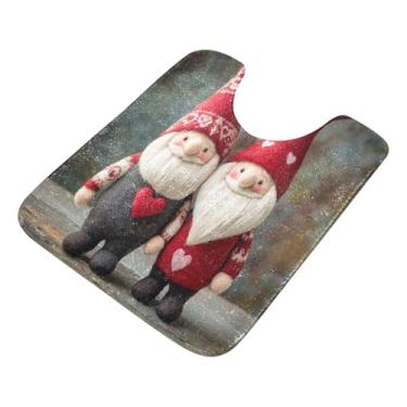 Imagem de Burbuja Tapete de banheiro Valentine Gnomos, tapete de banho absorvente de pelúcia macio, base antiderrapante para piso de banheiro, oval em forma de U