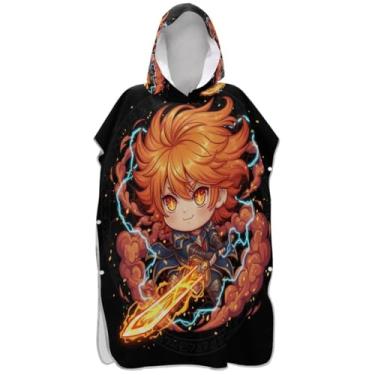 Imagem de Joisal Poncho de surf de desenho animado de guerreiro fofo laranja trocador para Adul vestível homens mulheres poncho com capuz toalha de banho com capuz de praia