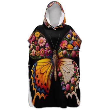 Imagem de Joisal Poncho de surfe para adultos trocador de roupa de praia com capuz toalha de banho reutilizável floral borboleta flores ponchos adultos para mulheres
