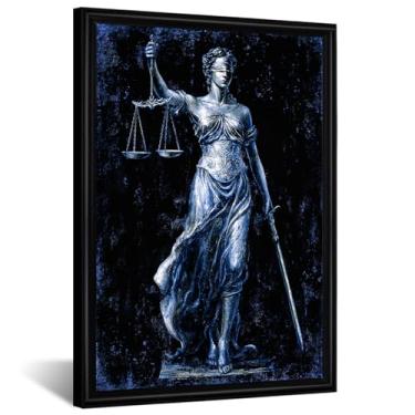 Imagem de Visual Art Decor Decoração de escritório de advogado Lady of Justice arte de parede estudantes da faculdade de direito, decoração de quarto de juízes emoldurada 40,6 x 61 cm (azul)