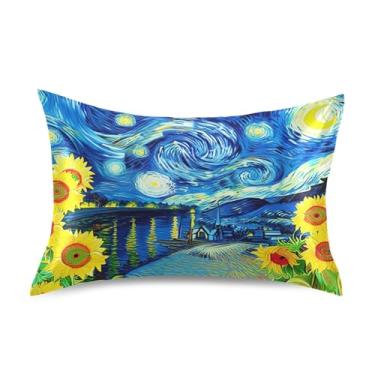 Imagem de Girassóis amarelos noite estrelada fronhas engraçadas personalizadas resfriamento padrão queen king fronha decoração de cama travesseiro slip king size 101,6 cm x 50,8 cm