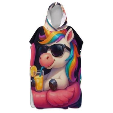 Imagem de TSENQUE Roupão de mudança de poncho de surfe para adultos toalha de banho com capuz reutilizável ponchos adultos para mulheres bonito desenho animado unicórnio legal