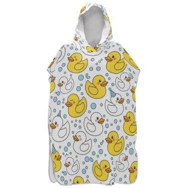 Imagem de Joisal Poncho de surfe para adultos trocador de roupas com capuz toalha de praia estampada absorvente desenho animado patos branco poncho masculino com capuz