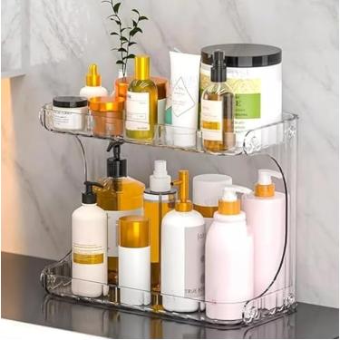 Imagem de CJL Home - Organizador Acrílico Multiuso 2 Andares para Maquiagem e Cosméticos – Prateleira Transparente para Banheiro, Cozinha, Quarto ou Penteadeira – Suporte Resistente Premium