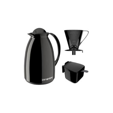 Imagem de Garrafa Térmica 650ml, Preta, Vidro, para Café Chá Água, com Alça Arredondada, Conservação Térmica 8 Horas, Livre de BPA