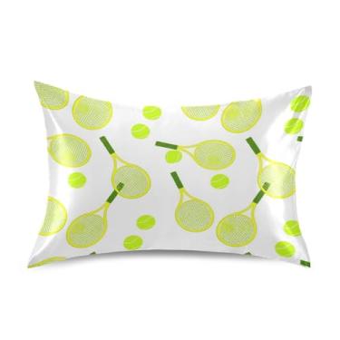 Imagem de Raquete de desenho animado tênis amarelo cetim fronhas engraçado animal floral resfriamento padrão Queen King fronhas fronhas cama extra macia tamanho padrão 66 cm x 50 cm