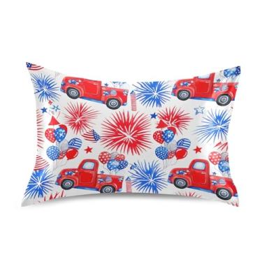 Imagem de Fronhas padrão de desenho animado vintage caminhão vermelho rei queen fronhas de cetim floral refrescante cama macia fronha king size 101,6 cm x 50,8 cm