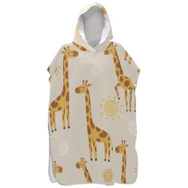 Imagem de Joisal Poncho de surfe de girafas de desenho animado para trocador adulto plus size masculino poncho com capuz toalhas de banho com capuz