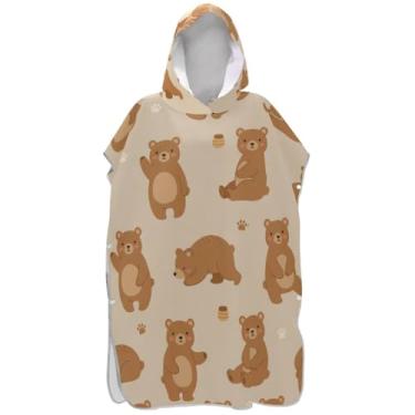 Imagem de Joisal Lindo urso marrom bege surfe trocador roupão adulto praia com capuz toalha de banho plus size masculino poncho com capuz