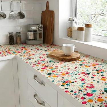 Imagem de HOMETITUTE Papel de parede colorido de bolinhas descasque e cole 39.9 cm x 100.1 cm Papel de contato de vinil removível autoadesivo para parede bancada, armários móveis, decoração de quarto de